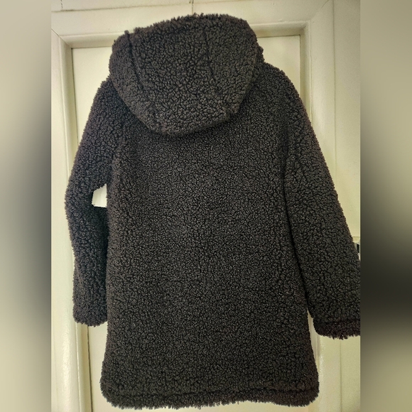 LUCKY BRAND FAUX FUR SHEARLING HOODIE TOGGLE BUTTON SHERPA COAT WOMEN Sz.XS Blk - Picture 6 of 12